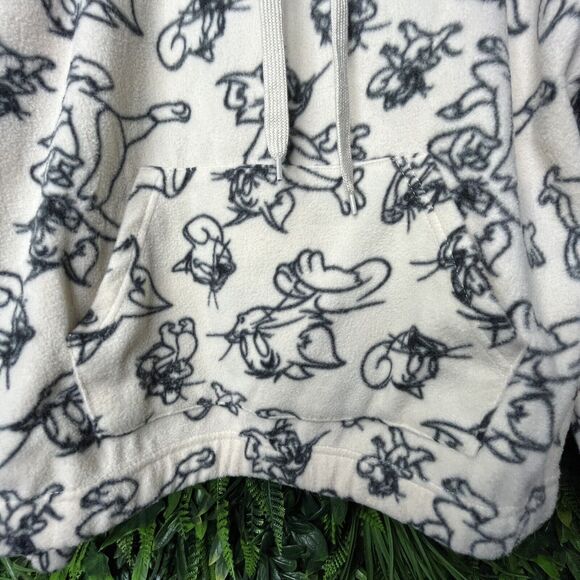 Women Jacket Large Beige Terry Hoodie Pullover Graphic Design Tom And Jerry - Picture 8 of 13